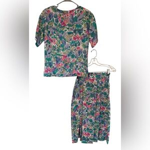 Windridge Vintage Two-Piece A-line Skirt Set sz S/M  Silky